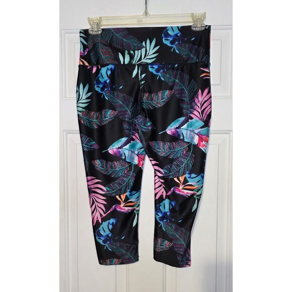 Reel Legends palm tree Pants Womens Large Leggings Cropped Capri Active - Picture 2 of 4